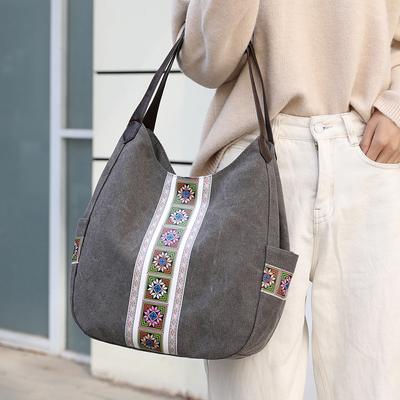 Damentasche Canvas-Tasche Hand-Umhängetasche Bedruckte modische und einfache mehrschichtige Einkaufstasche im ethnischen Stil