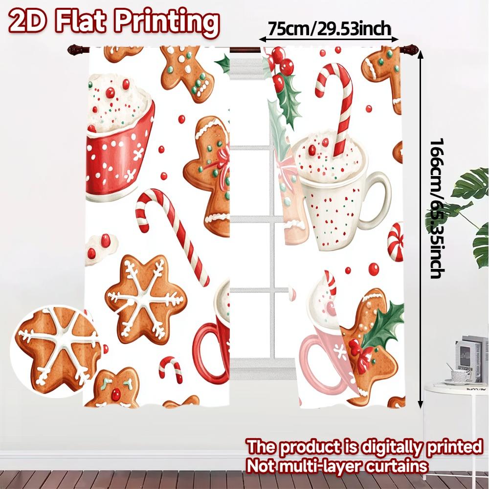 2pcs,Curtains Christmas Cookies Hot Chocolate Candy Modern Curtain Modern Polyester Curtains Decorations For Home Use for