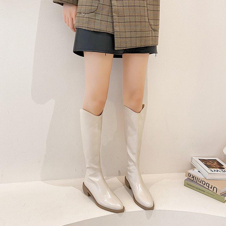 High Boots Women's Pointed Toe Korean Version Ladies Boots Rear Zipper Mid Heel Rider Boots 35-40