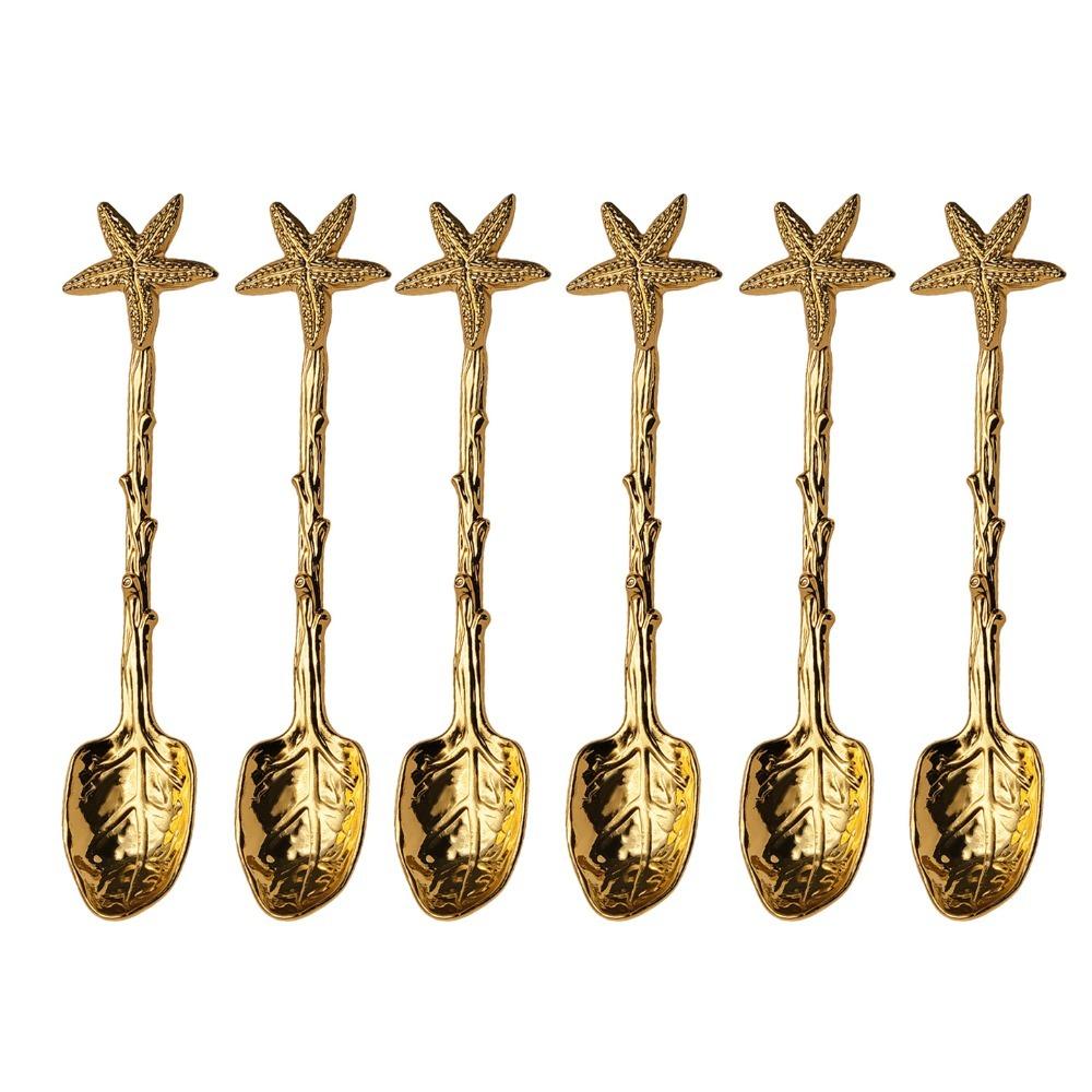 6pcs European Royal Style Teaspoon Zinc Zinc Zinc Alloy Ice Cream Spoon Exquisite Afternoon Tea Spoon Dessert звезда