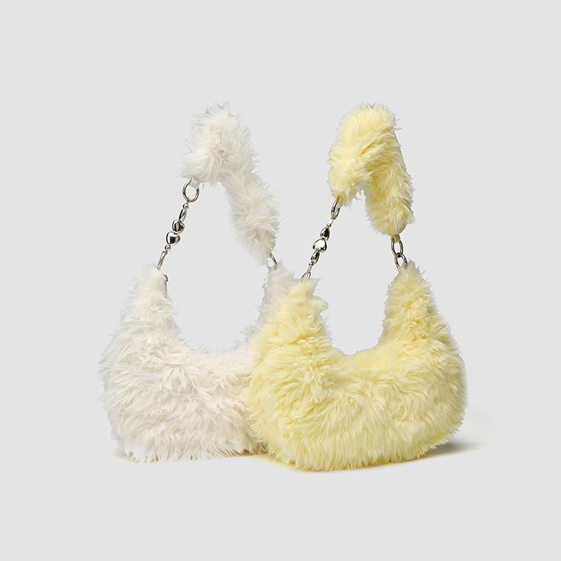 Bag Plush Bag Autumn and Winter Furry Crescent Bag Niche Fashion Underarm Bag Cute Shoulder Bag Women