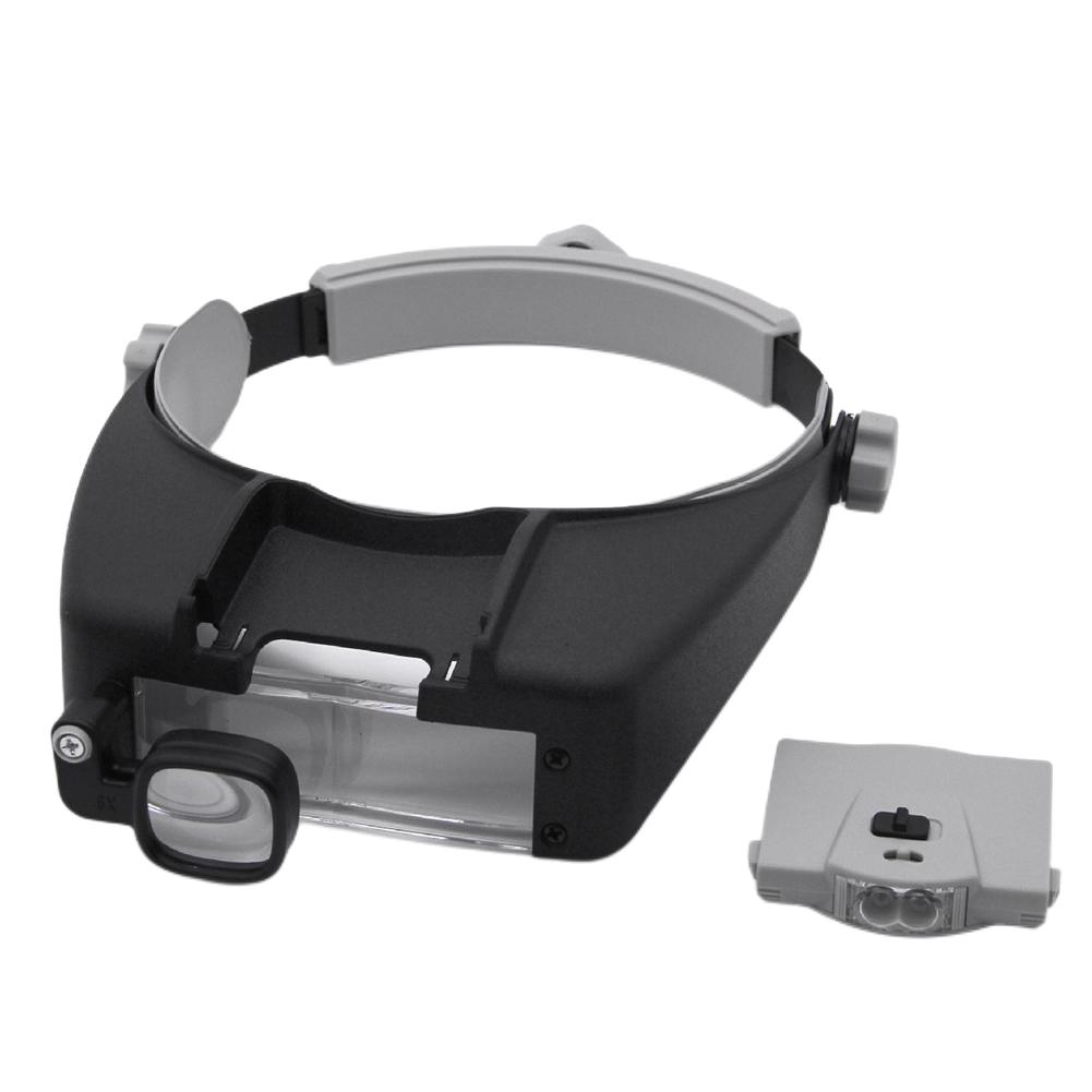 Kopf-Lupe mit 2 LED-Lichtern, Freihand-Lupe, Verstellbares Kopfband, Multifunktional zum Lesen, Schmuck, Uhrenreparatur