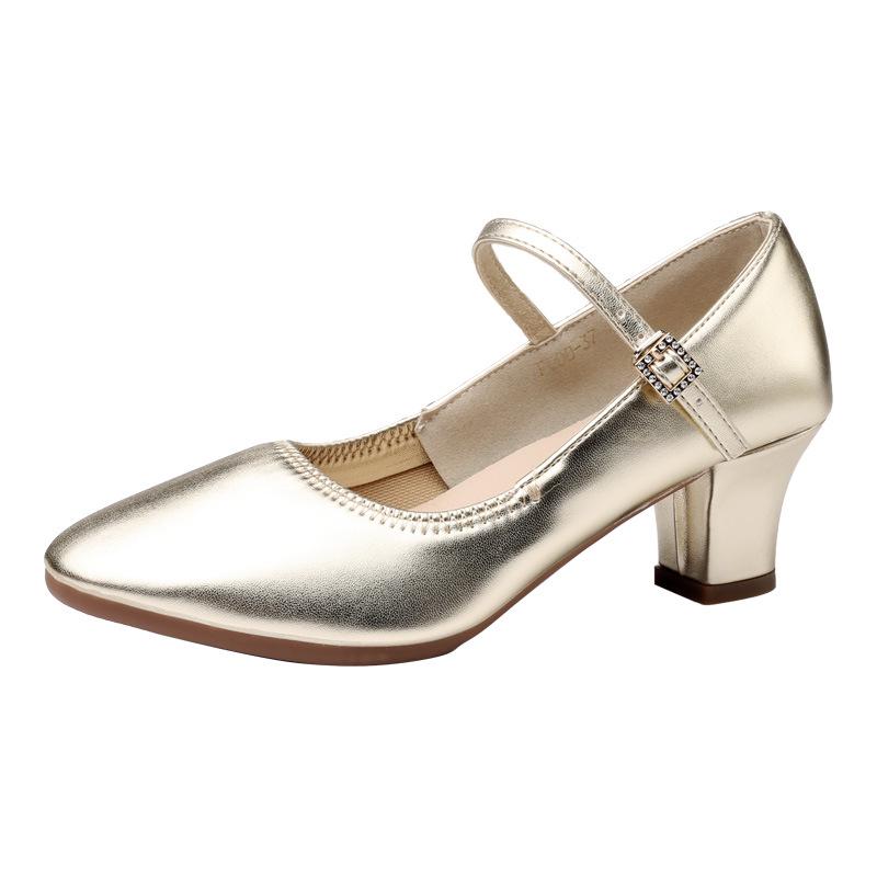 

Женские серебряные туфли для латинских танцев: Мягкая подошва, средний каблук, идеально подходит для современных и бальных танцев 34 золотой