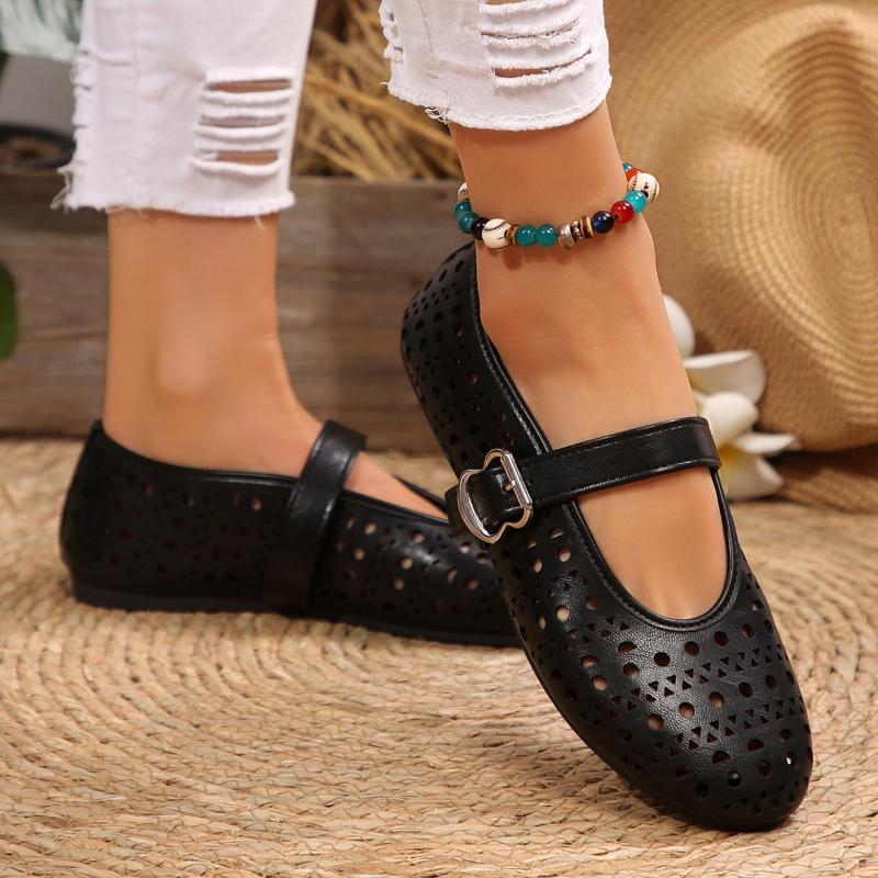 Fashion Summer New Flat Shoes Women's Round Head Shallow Chisel Metal Buckle Line with Soft Sole Anti-slip Wear-resistant Single Shoes