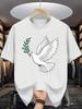 Peace Dove Unisexs Crew Neck T Shirt White Pigeon With Olive Branch Peace Symbol Graphic Short Sleeve Tee Casual Male Street Tops