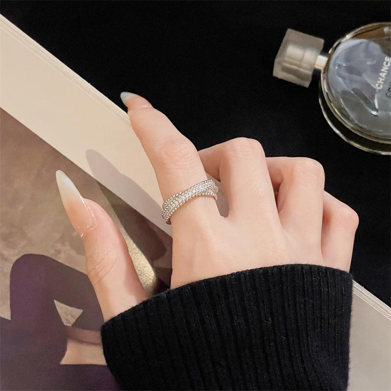 Bead Edge Diamond Stacked Open Ring Simple Niche Design High Sense Fashion Light Luxury Ring