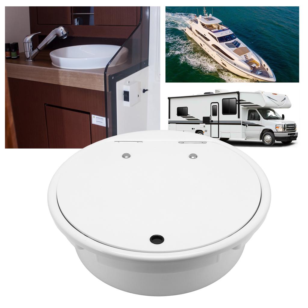 430mmx140mm/16.93x5.51in RV Kitchen Sink Round White Acrylic Hand Wash Basin Sink with Lid for Carav