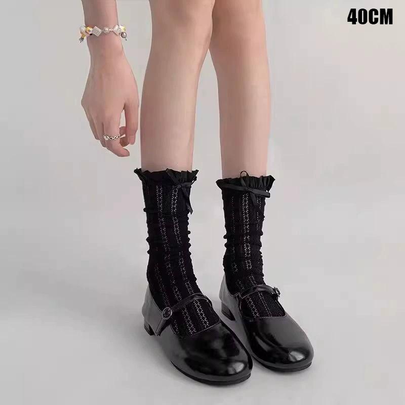 Słodkie i modne skarpetki w stylu baletowym z cienką kokardką i koronką, skarpetki warstwowe