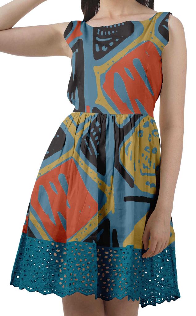 Moomaya Printed Lace Evening Mini Dress For Party Sleeveless Women Clothing