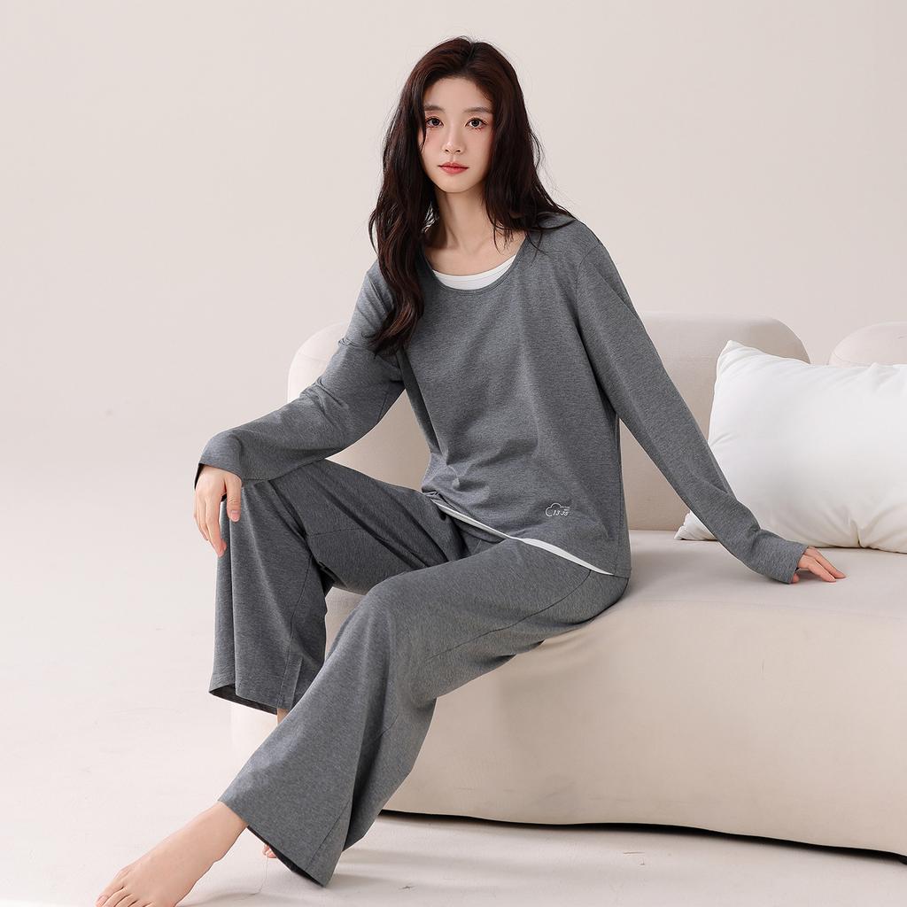 Super Soft Modal Cotton Couple Pajamas Men'S And Women'S Spring And Autumn Long Sleeve Belt Chest Pad Loungewear Set