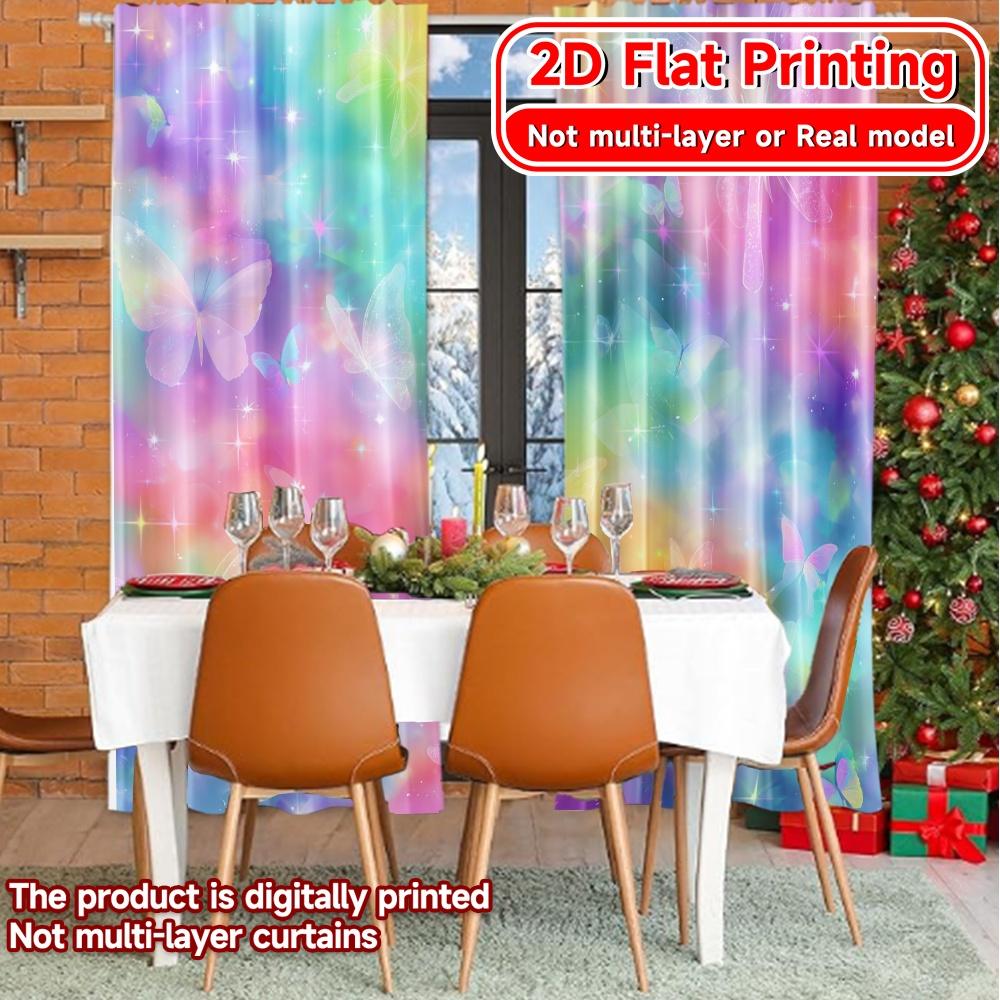 2D Flat Printing,2pcs Butterfly Spectrum Fashionable Chic Curtains Machine Washable Fabric Curtains Decorations Outdoor