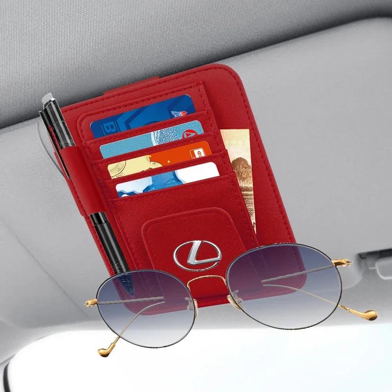 Car Sun Visor Sunglasses Clip Universal Business Cards Bill Holder Clip Leather Card Holder For LEXUS RX300 RX330 RX350 IS250