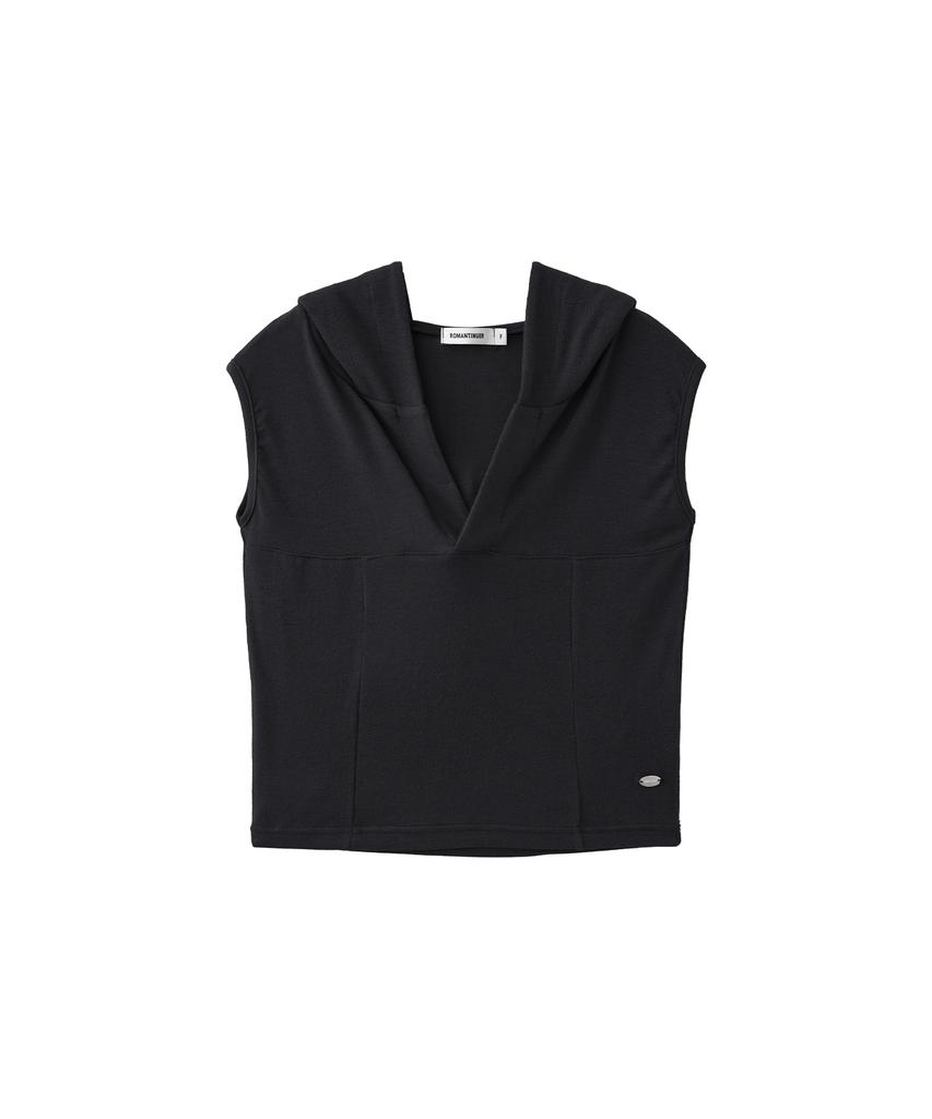 Lomaentinueo Hooded Sleeveless Crop Top (Black)