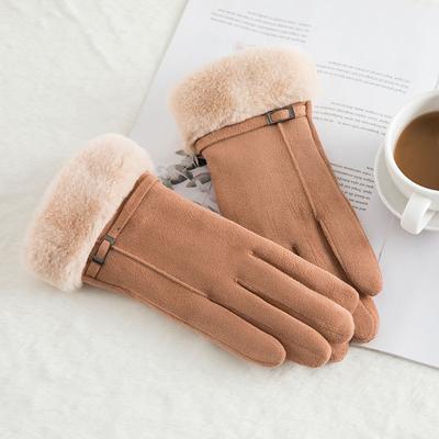 Warm Gloves Women's Winter Suede Gloves Winter Outdoor Riding Touch Screen Plush Thickened Gloves