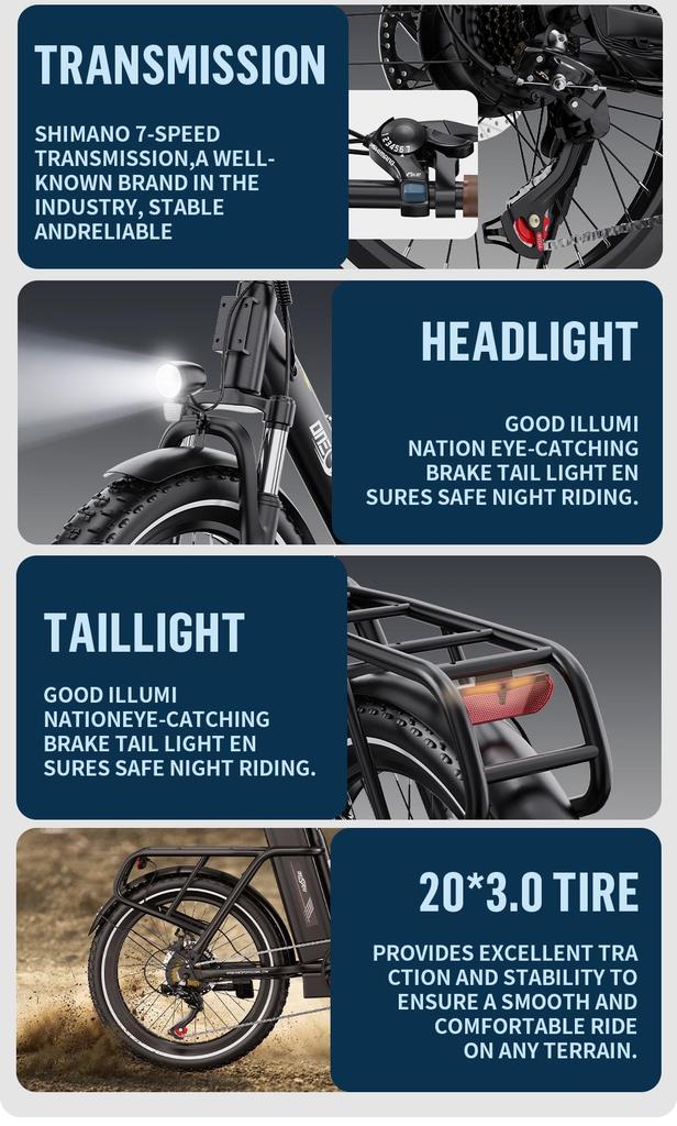 OneSport OT16-2 Folding Electric Bike 20*3.0 Tires 250W Motor 48V17Ah Battery 25km/h Speed 120KM Max Range City Commute Ebike