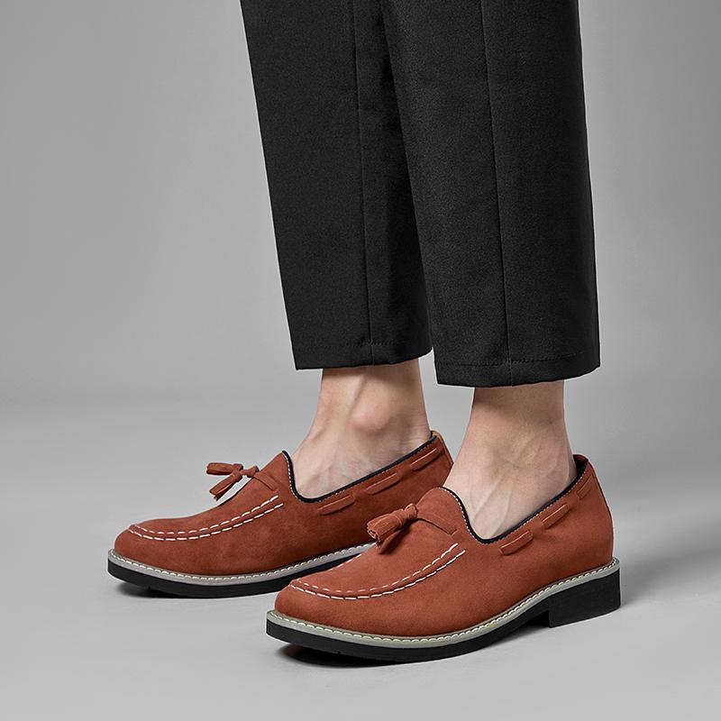 Handmade Men Casual Elevator Loafers Hidden Inner Height Increase Slip-On Comfortable Driving Shoes Moccasin New Insole Red