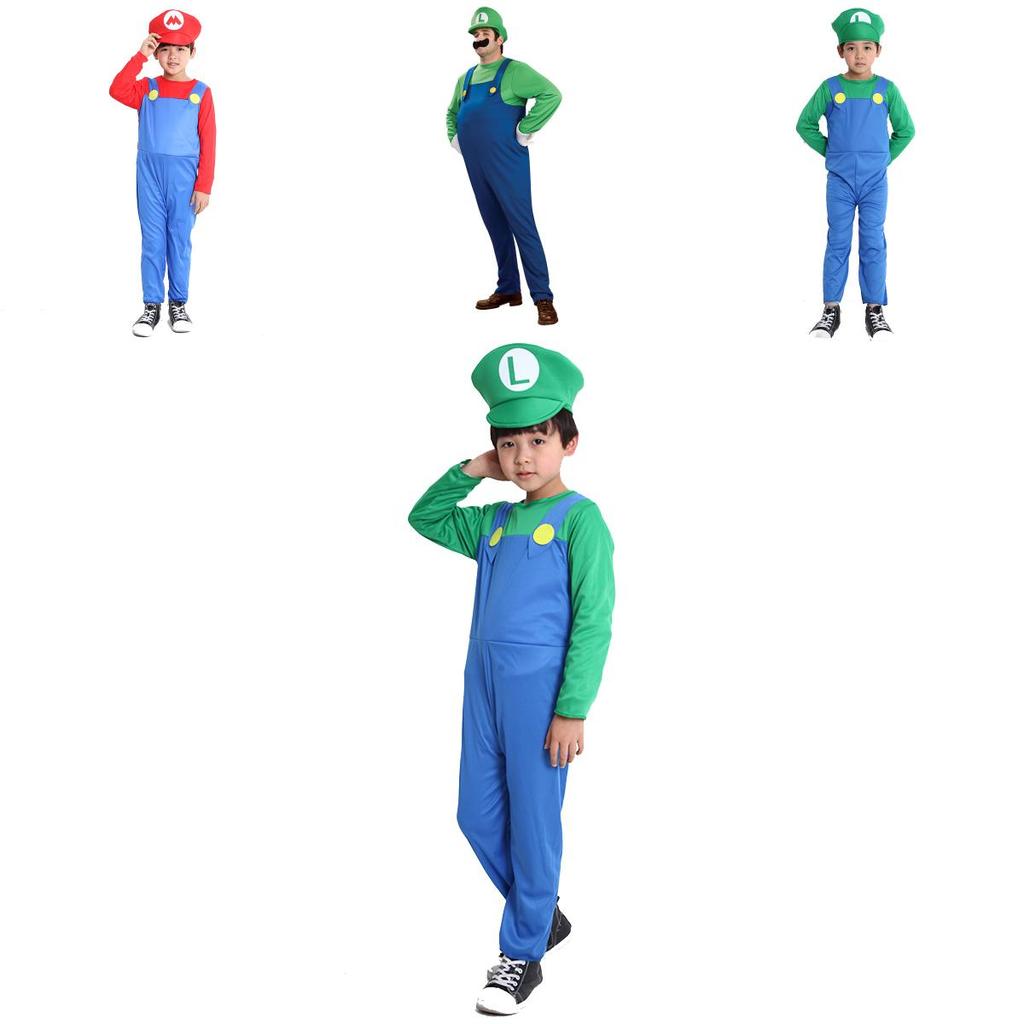 Familyfriendly Super Mario Bros Luigi Cosplay Costume Bright Colorful Full Body Suit For Halloween And Parties