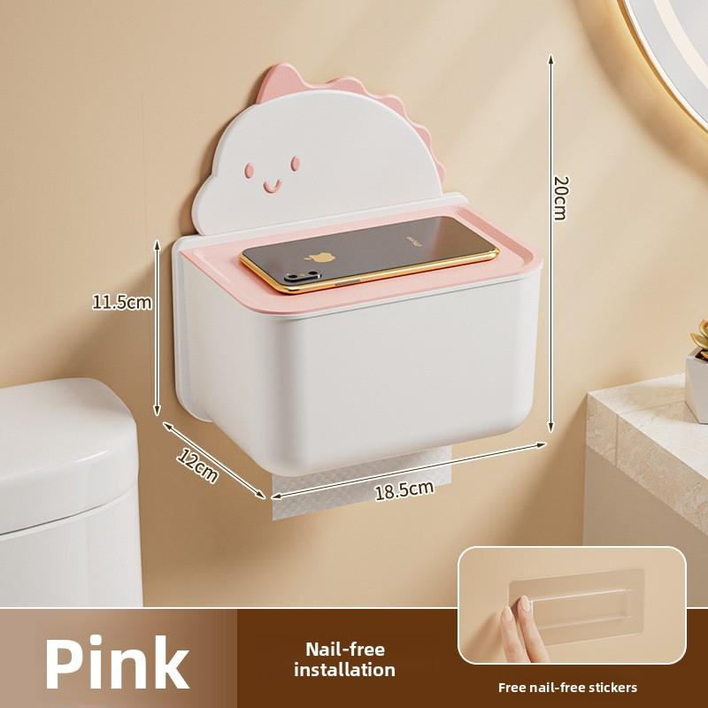 Cartoon Dinosaur Wall-Mounted No-Drilling Toilet Paper Holder for Bathroom, Kitchen and Living Room