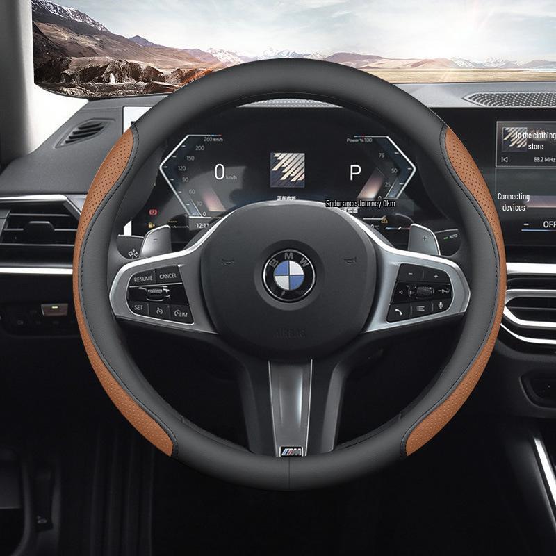 

All-Season Genuine Leather Steering Wheel Cover for BMW 3, 5, X Series 38 cm