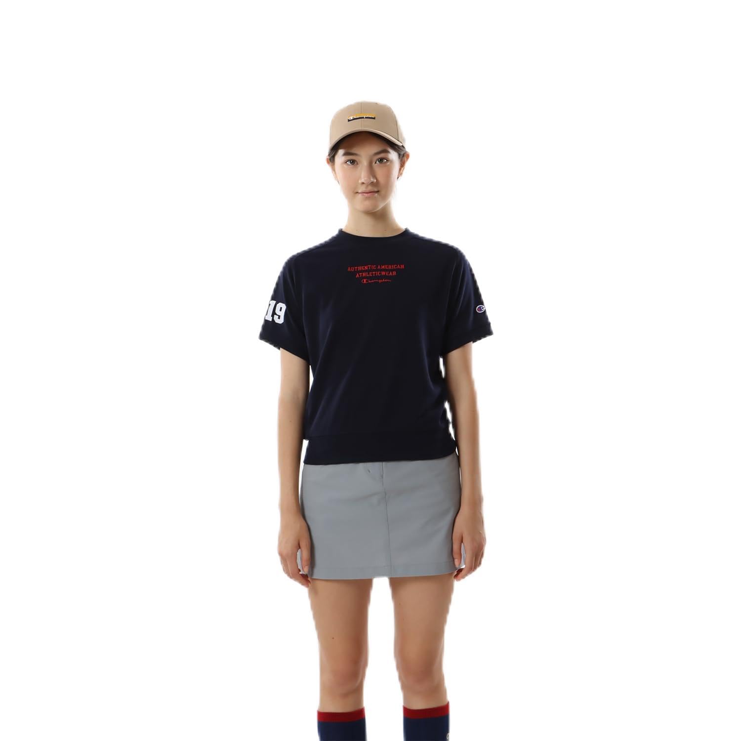 

Женская толстовка Champion Techweave® с коротким рукавом из махровой ткани с графическим логотипом, темно-синяя, антибактериальная, устойчивая к запаху, эластичная, защитная, с принтом, CW-ZG003