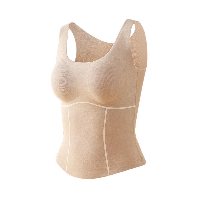 Seamless Skin-Friendly Women's Vest with Fleece Lining, Built-in Bra, and Camellia Oil Moisturizing Base Layer.