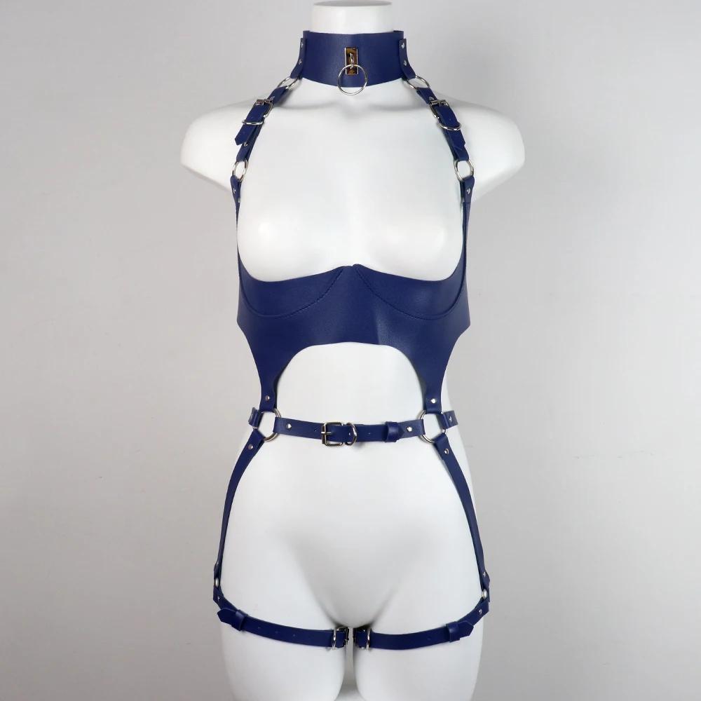 Sexy Women Bodystockings With Pu Leather Belt Harness Fetish Harness Bondage With Chain Garter Belt Gothic Thigh Sword Belt Sets