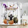 Scary Halloween Shower Curtains Black Cat Pumpkin Shower Curtain Witch Purple Bat Spider Web Cloth Shower Curtain Bathroom Dec
