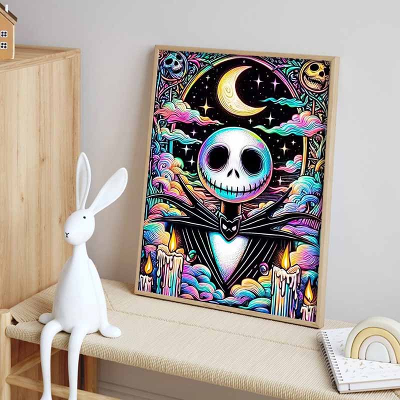 Disney 5D DIY Diamond Painting Jack Psychedelic Neon Style Illustration Full Round Diamond Mosaic Cartoon Cross Embroidery Art Painting HomeDecoration
