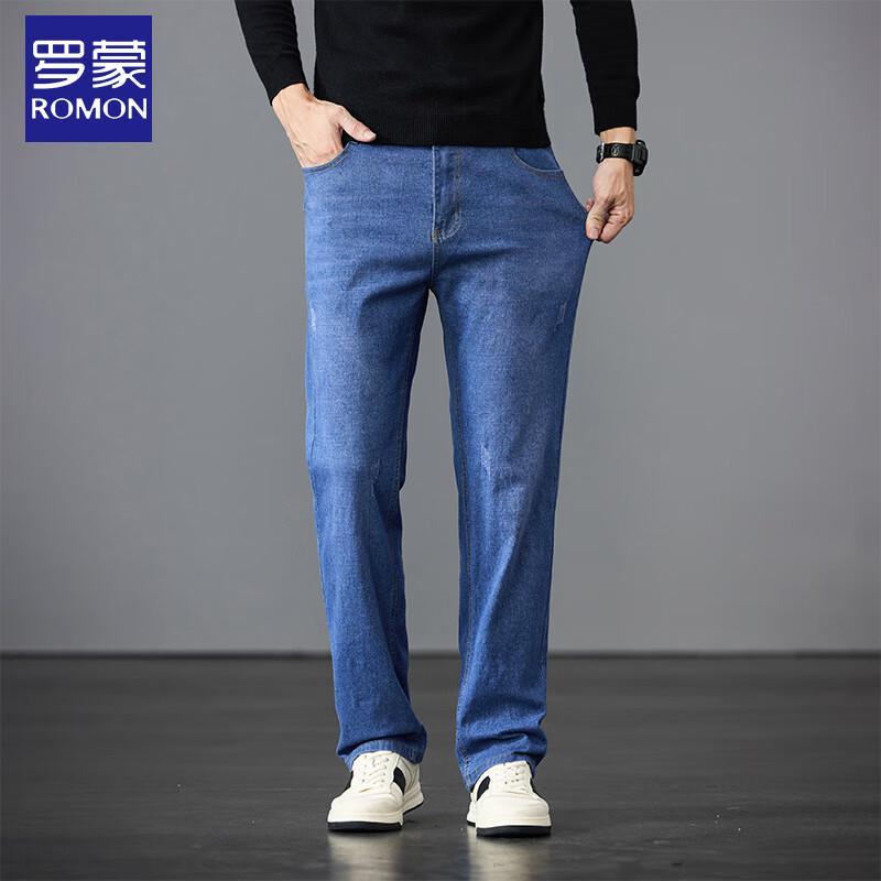 Luomeng Men's Cotton Stretch Straight-Leg Jeans