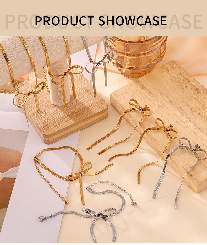 Trendy Bow Earrings & Jewelry Set: Niche Metal Design
