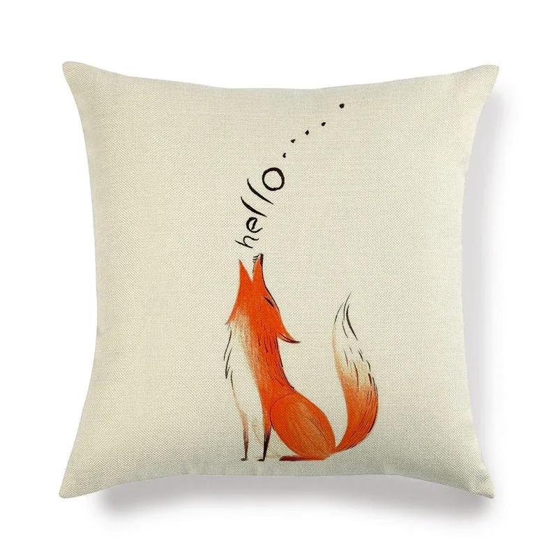 Lovely Fox Pattern Linen Pillow Cushion Cover Office Living Room Bedroom Sofa Car Decorative Pillowcase 45*45cm