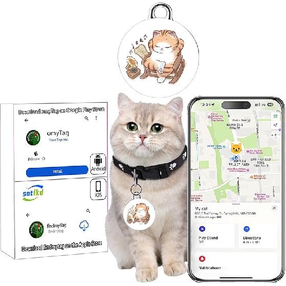 Cat Tracker-Airtag Cat Collar-Pet Tracker-GPS Tracker for Cats | Android and iOS Universal | No Monthly Fee | No Charging Required | Waterproof |