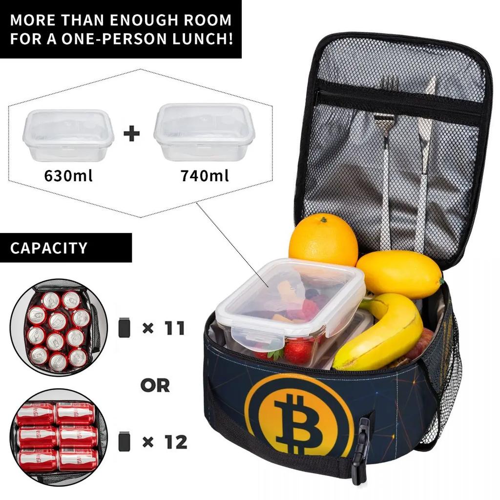 Custom Bitcoin Digital Currency Lunch Bag Women Cooler Warm Insulated Lunch Boxes for Kids School