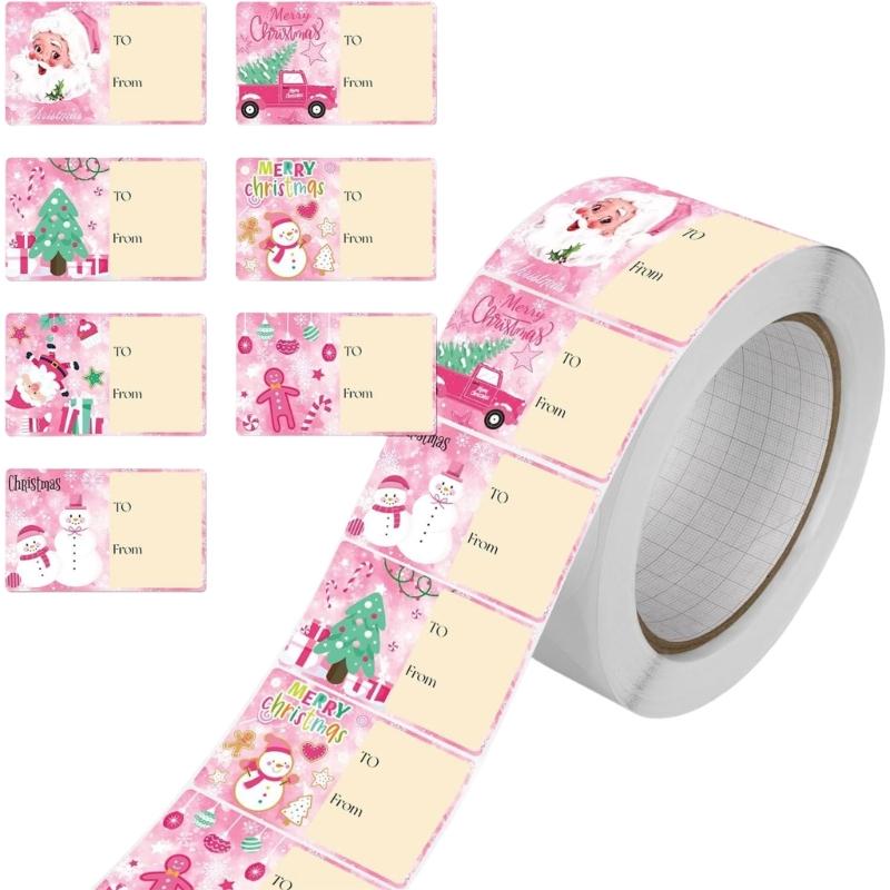 

210 Pieces Small Christmas Transfers Scrapbooking Photo Album Embellishments Christmas Decoration Gift Series Rectangle Identifiers 1 світло-рожевий колір