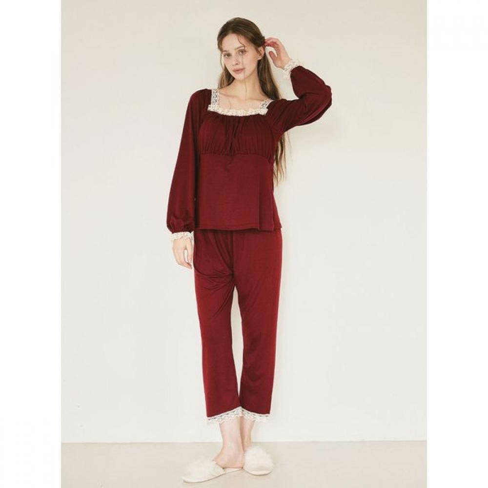 Lunaluz Women Square Neck Bra Cap Long Sleeve Pajamas Two Piece 2c 
