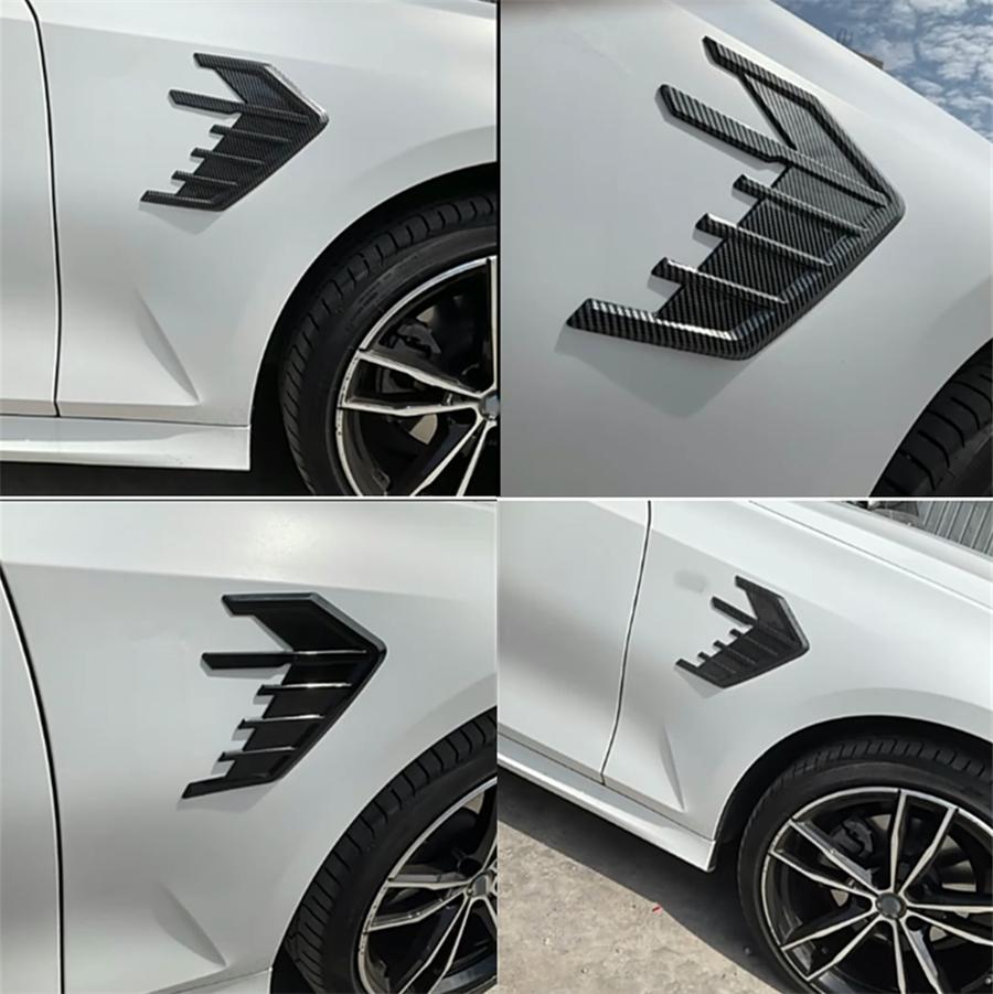 2x Universal Car Side Wing Fins Air Flow Fender Vent Trim TPU Carbon Fiber Style