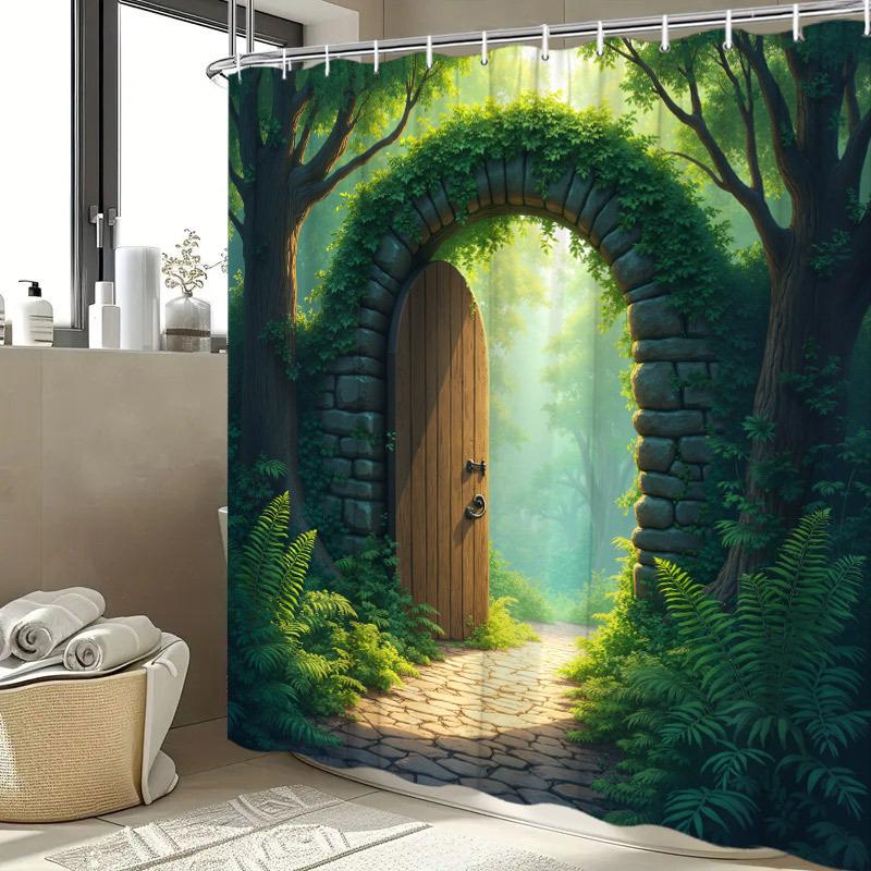 Enchanted Forest Door Waterproof Shower Curtain -Magical Garden Design,Anti-Mold,Easy to Clean,Durable Fabric for Bathroom Decor