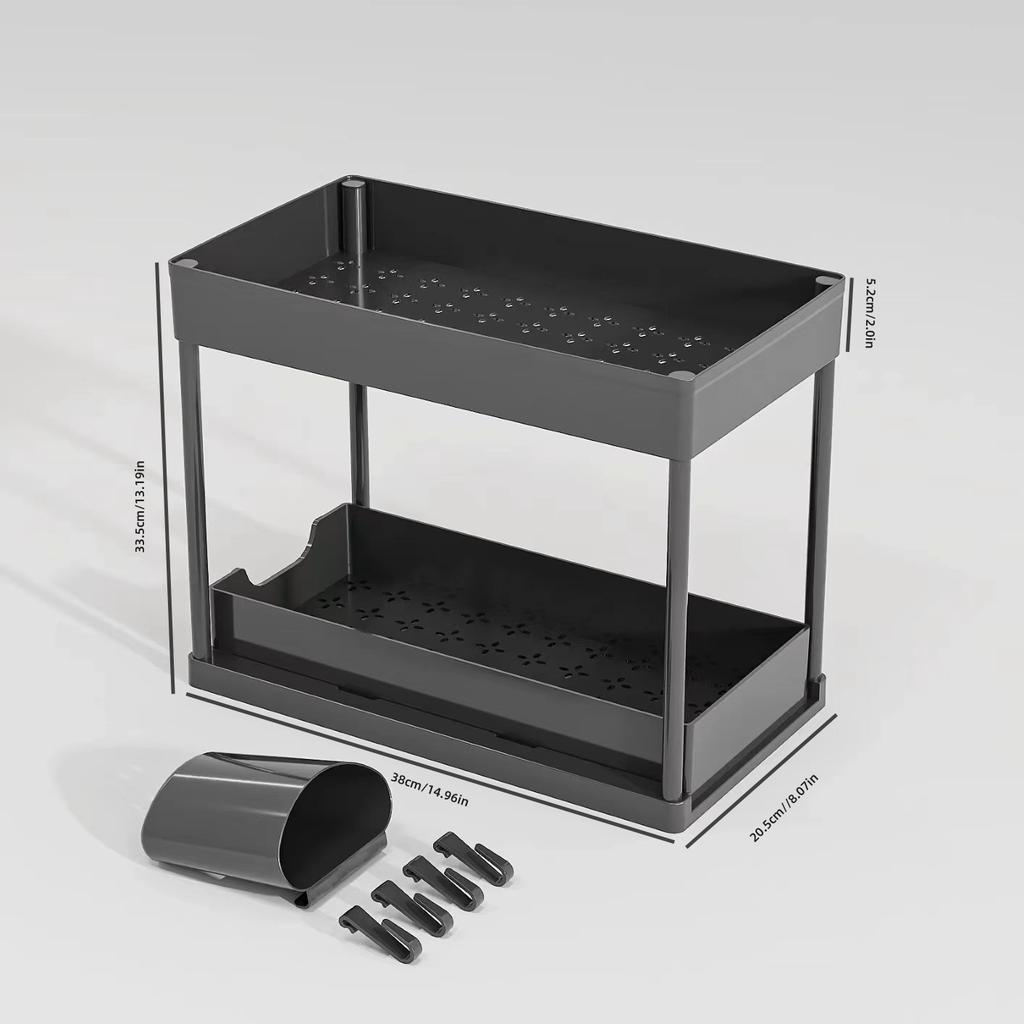Under-Sink Pull-Out Storage Organizer: Slim Slide-Out Shelf for Kitchen Cabinets | Multi-Functional Space Saver Storage Rack