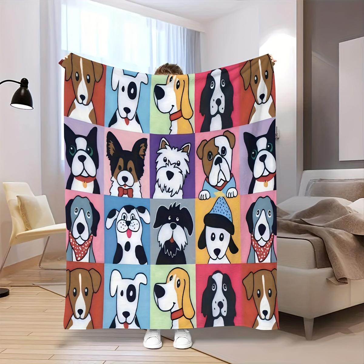 Dog Print Throw Blanket, Cute Pet Blanket for Sofa Bed Camping Travel Home Decor 75X95CM