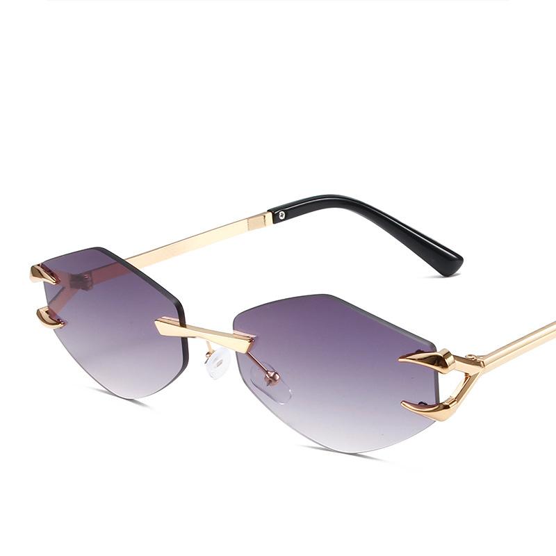 

Женские солнцезащитные очки без оправы, новинка 2024 года, уникальные многоугольные модные солнцезащитные очки, дизайнерские брендовые очки в стиле панк, трендовые женские очки