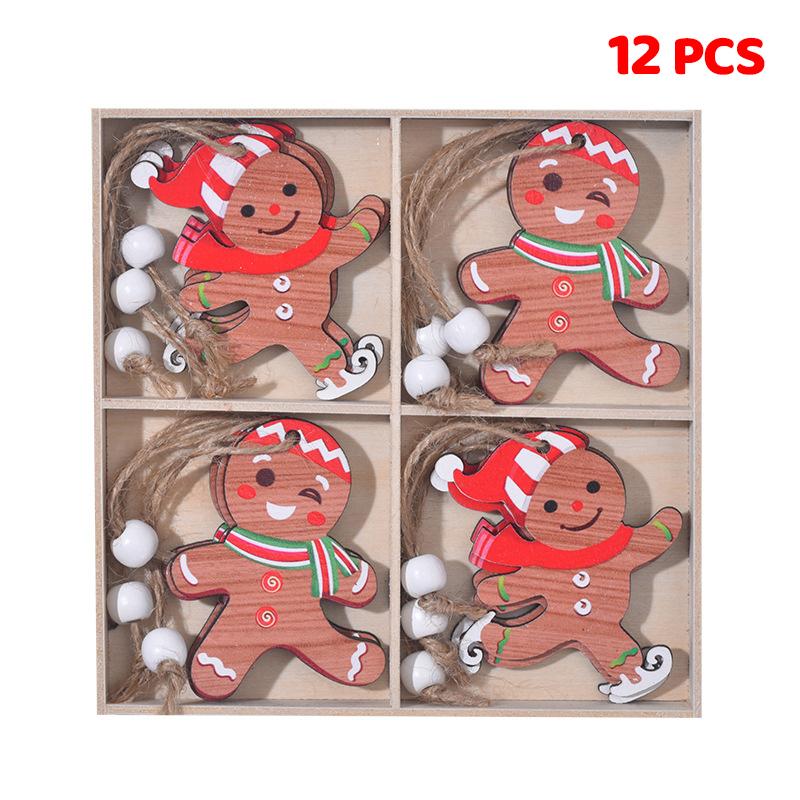 9/12PCS Wooden Christmas Decorations Set - Pure Wood Pendants Xmas Tree Ornaments