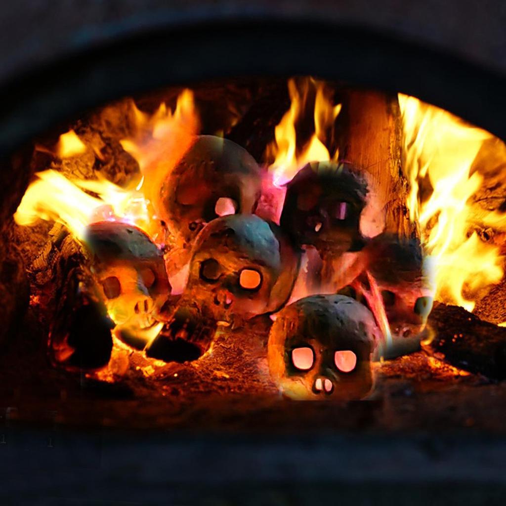 New Skull Ceramic Fireproof Set: 2-Piece Halloween Fire Basin Décor for Indoor & Outdoor Use