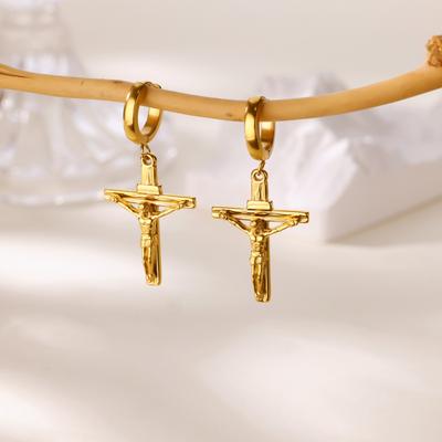Vintage Jesus Cross Stainless Steel Hoop Earrings For Women Prayer Virgin Mary Pendant Earrings Christmas Jewelry