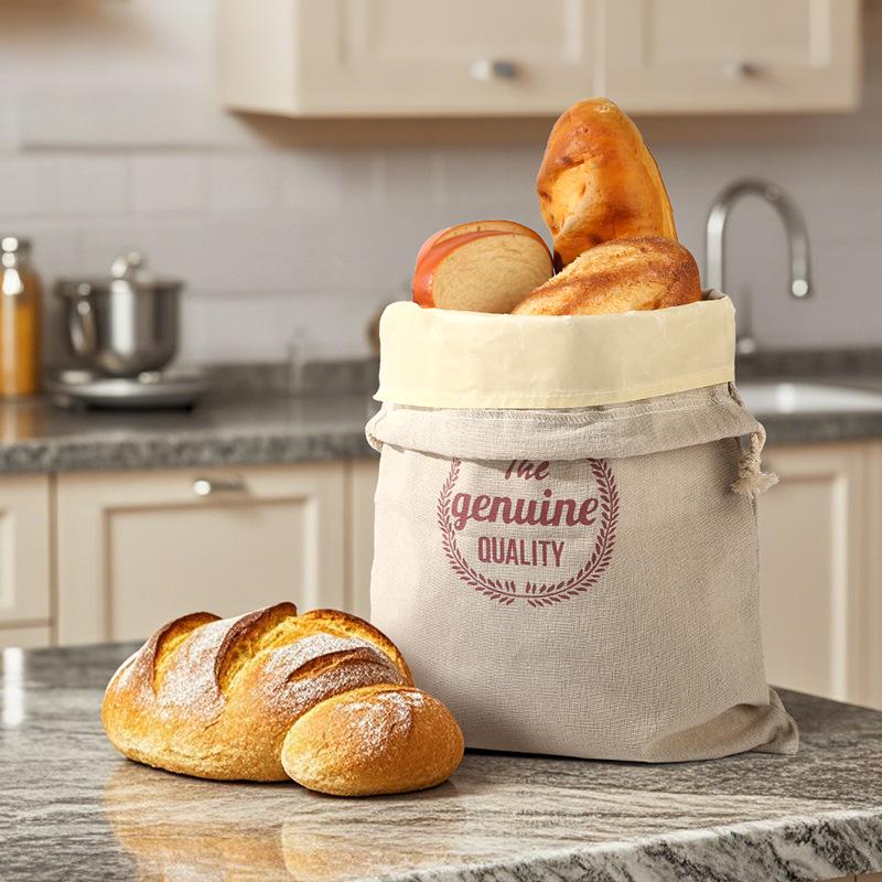 Nien Linen Beeswax Bread Bag with Detachable Inner Layer - All-Cotton, Food-Grade Drawstring Closure