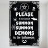 Gothic Halloween Demon Summoning Warning Metal Tin Sign - Pentagram Spiders Bats Jack-o'-Lantern Wall Decor for Home Bar Cafe Ma