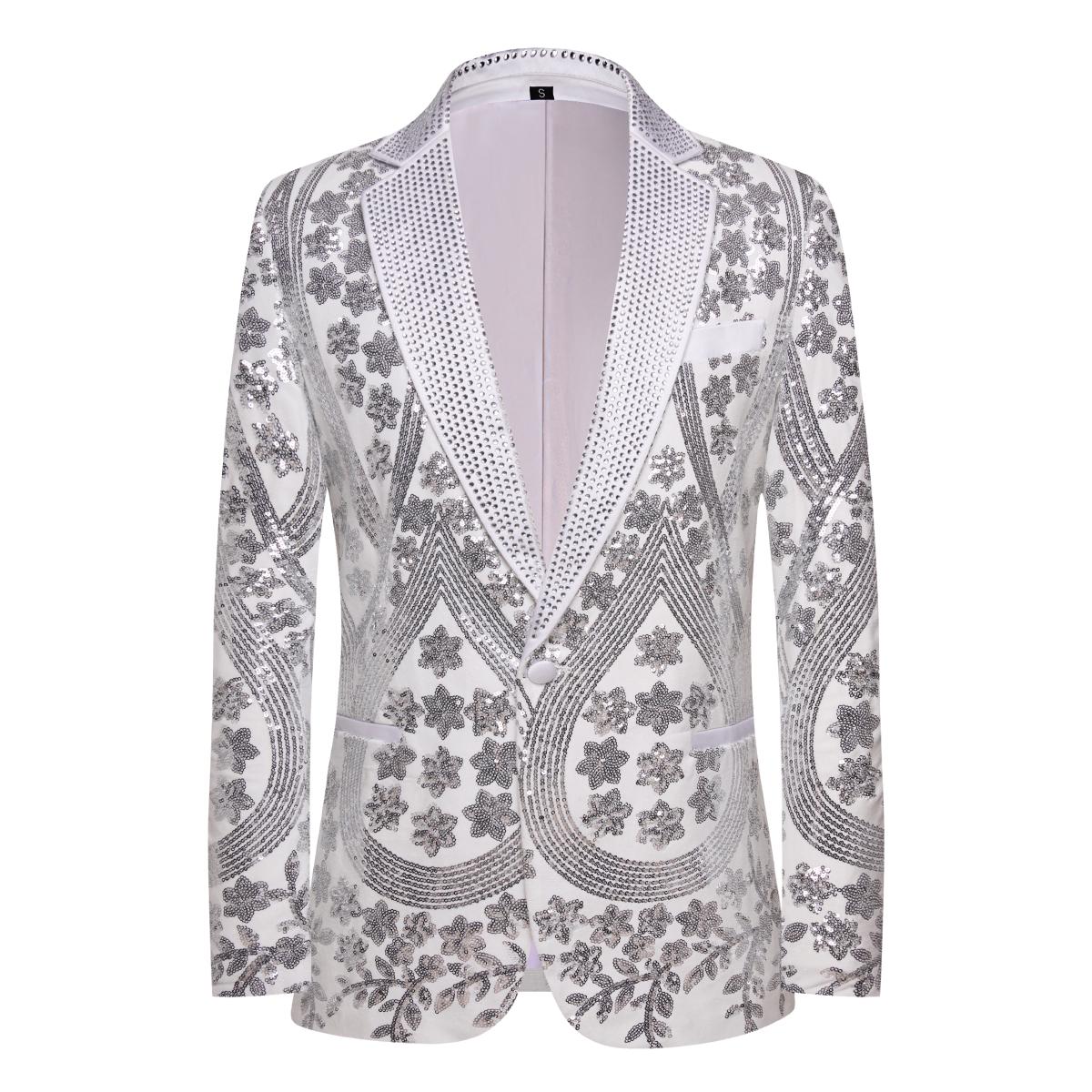 

Мужские блейзеры с воротником из страз, бархатные, с пайетками и вышивкой, блестящий пиджак - стильная формальная/праздничная верхняя одежда XL серебряный