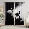 2pcs Black and White Swan Printed Curtain for Home Decor - Rod Pocket Window Treatment for Bedroom, Office, Kitchen, Living Room