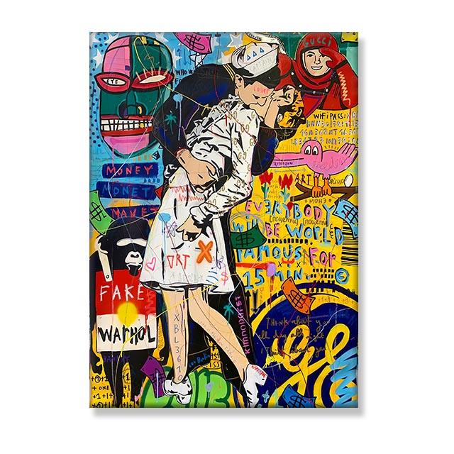 Victory Kiss Posters and Prints Graffiti Pop Art Victory Kiss Canvas Painting Wall Picture for Living Room Home Decor Cuadros