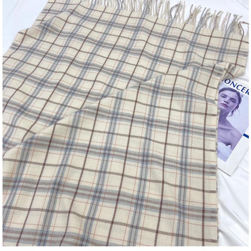 Scarf Women's Imitation Cashmere Plaid Autumn and Winter New Warm Contrasting Color Scarf Fringed Long Shawl