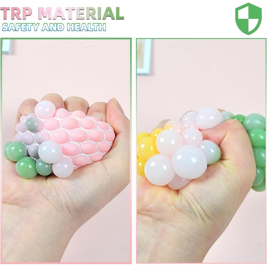 4 PCS Colorful Mesh Grape Stress Balls - Squeeze Color Change Fidget Toys for Stress Relief and Hand Exercise